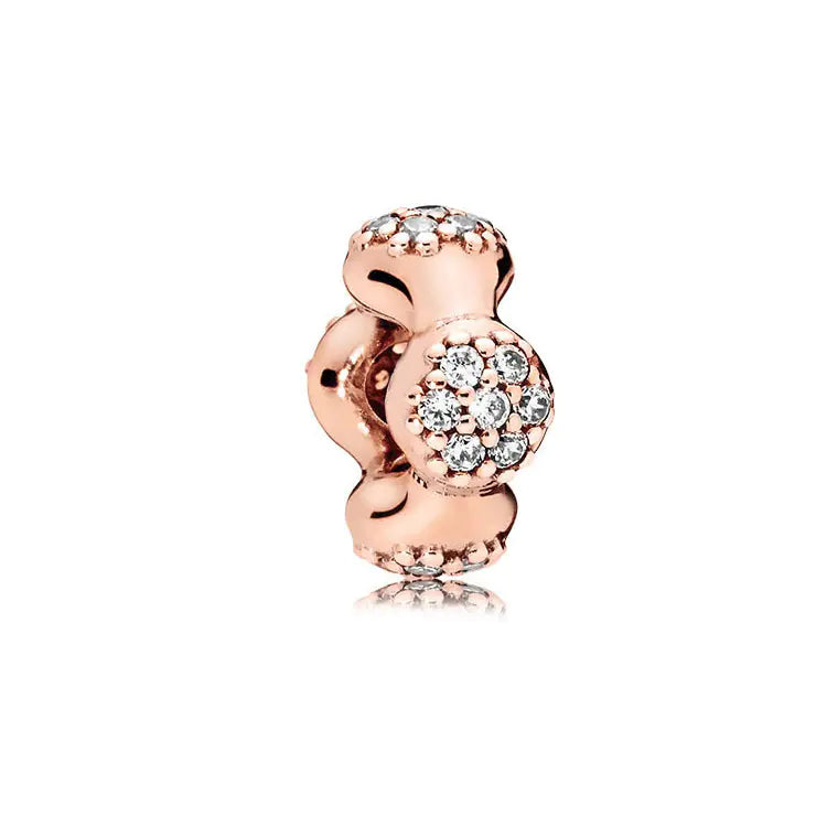 Rose Gold Charms – 925 Sterling Silver Sparkle Collection Silicone Clip DIY Beads