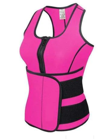 Colorful Zippered Sports Bodysuit and Waist Trainer