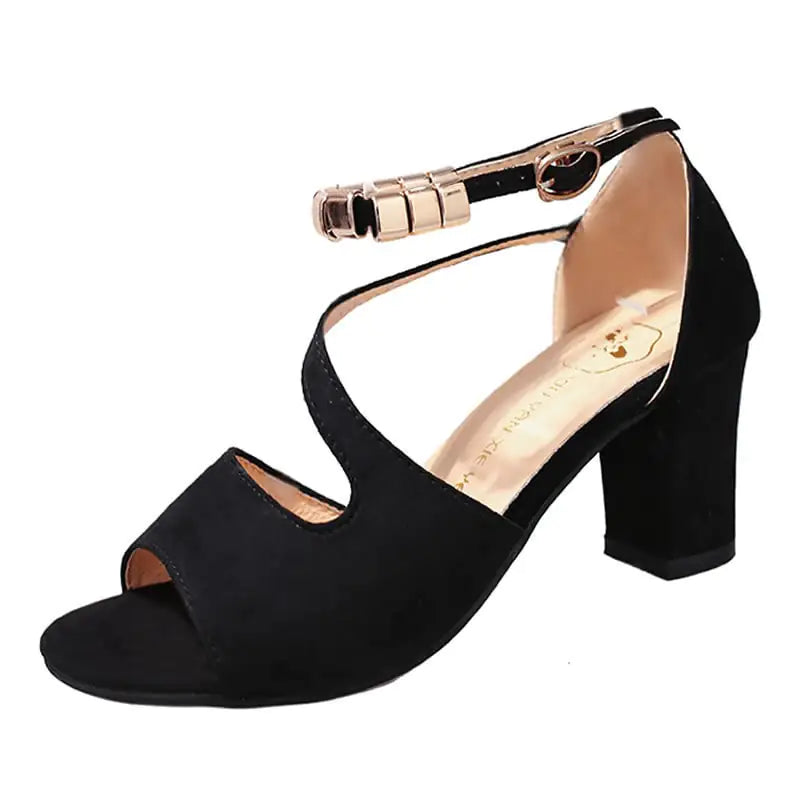 Women’s Fashion Sandals – Chunky Heel with Ankle Strap