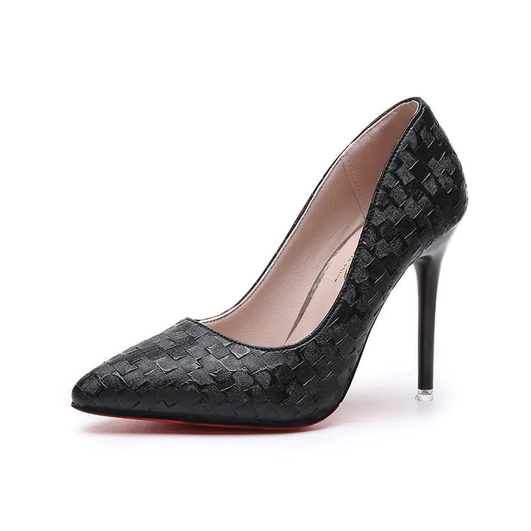 Women's Red Pointed Toe Stiletto Heels – Elegant Faux Leather Pumps