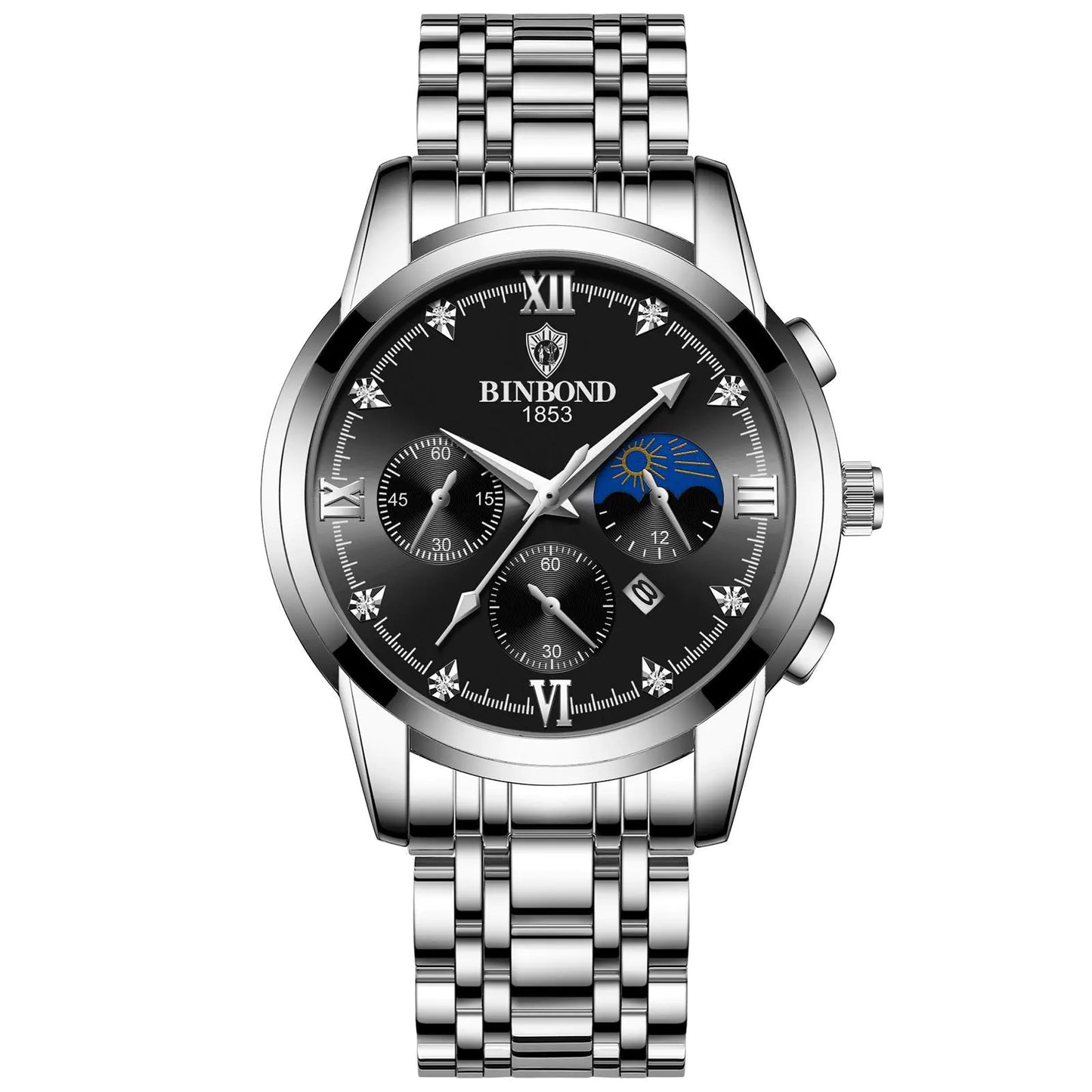 Men’s Silver Chronograph Watch – Luxury Quartz Design