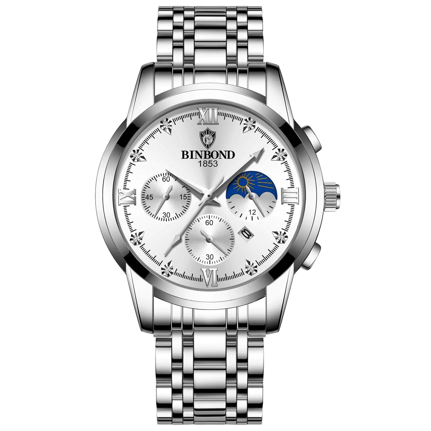 Men’s Silver Chronograph Watch – Luxury Quartz Design