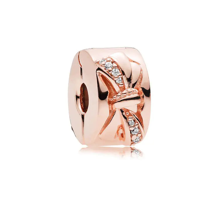 Rose Gold Charms – 925 Sterling Silver Sparkle Collection Silicone Clip DIY Beads