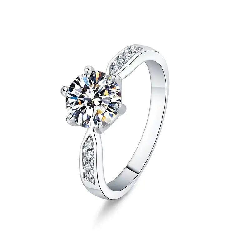 One Carat Six-Claw Diamond Ring with Zircon Accents