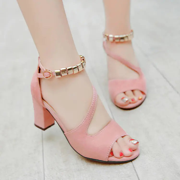 Women’s Fashion Sandals – Chunky Heel with Ankle Strap