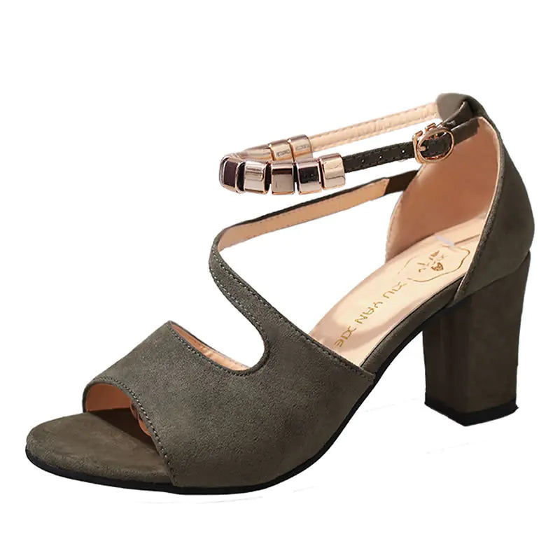 Women’s Fashion Sandals – Chunky Heel with Ankle Strap