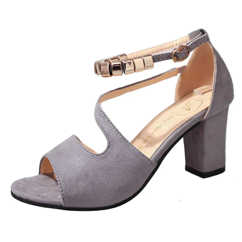 Women’s Fashion Sandals – Chunky Heel with Ankle Strap
