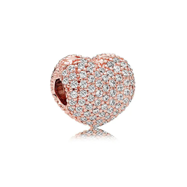 Rose Gold Charms – 925 Sterling Silver Sparkle Collection Silicone Clip DIY Beads