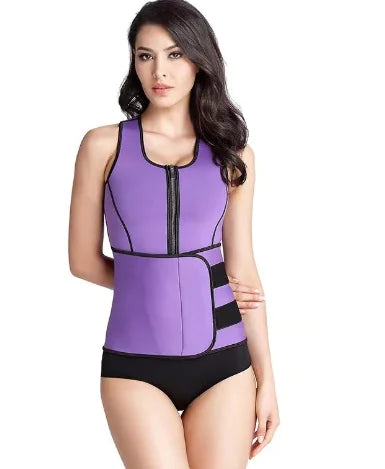 Colorful Zippered Sports Bodysuit and Waist Trainer