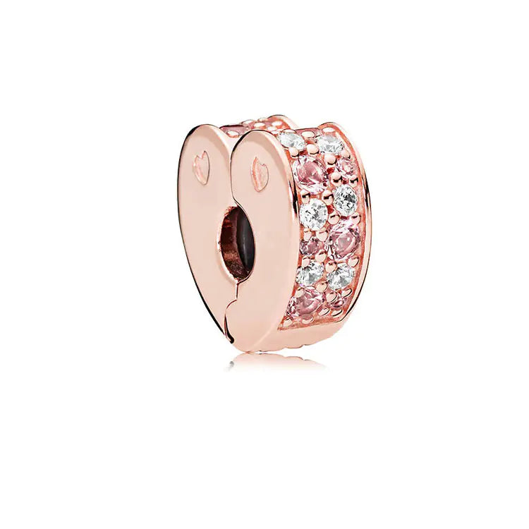 Rose Gold Charms – 925 Sterling Silver Sparkle Collection Silicone Clip DIY Beads