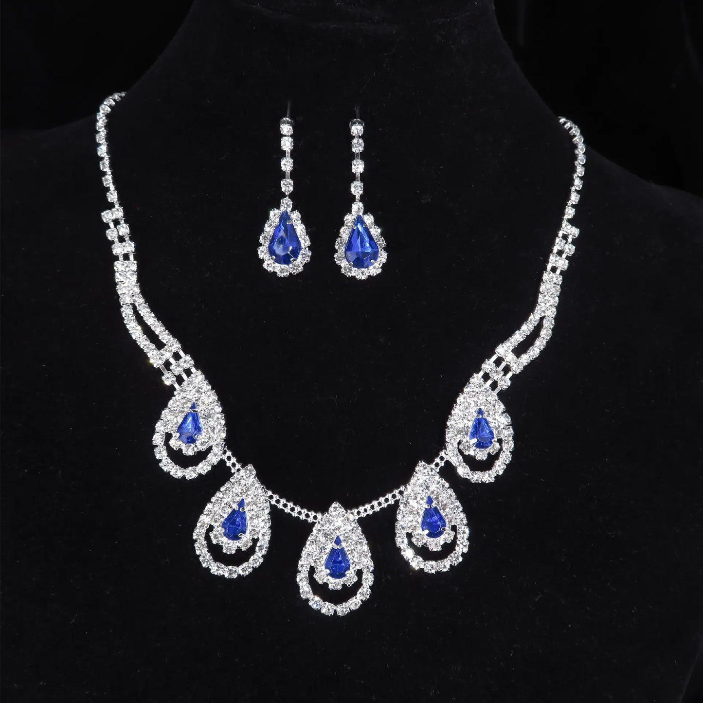 Elegant Blue Teardrop Zirconia Jewelry Set – Necklace & Earrings/3pcs
