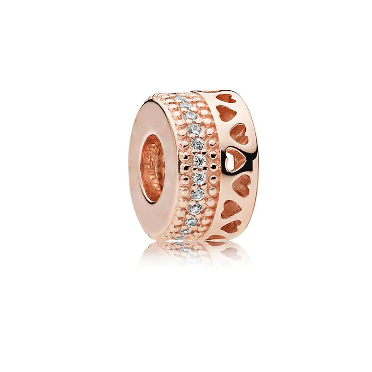 Rose Gold Charms – 925 Sterling Silver Sparkle Collection Silicone Clip DIY Beads