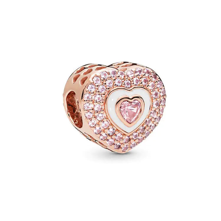 Rose Gold Charms – 925 Sterling Silver Sparkle Collection Silicone Clip DIY Beads