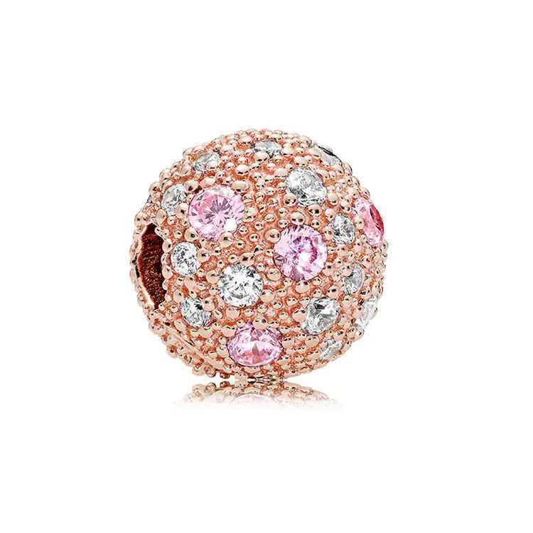 Rose Gold Charms – 925 Sterling Silver Sparkle Collection Silicone Clip DIY Beads