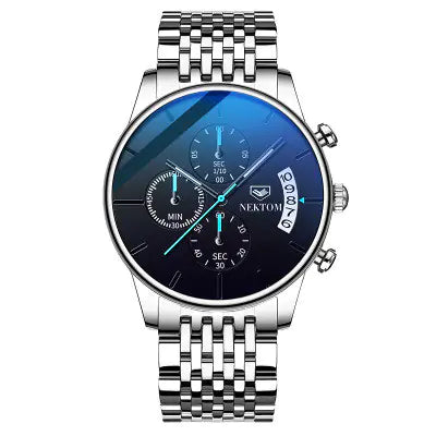Men’s Silver Chronograph Watch – Luxury Quartz Design