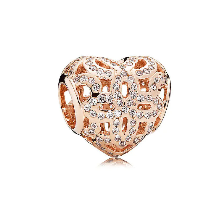 Rose Gold Charms – 925 Sterling Silver Sparkle Collection Silicone Clip DIY Beads