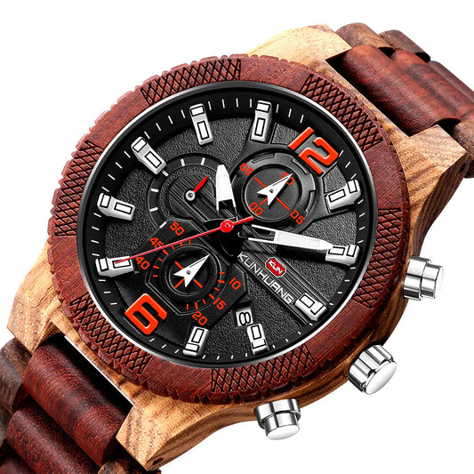 Men’s Chronograph Wood Watch – Dual-Tone Design