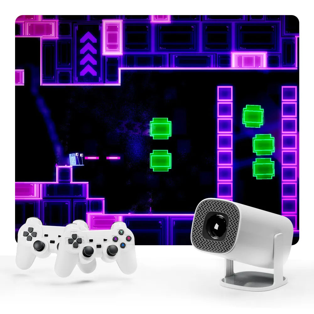 HD 4K Game Projector Console – Built-In Retro Games + Wireless Controllers