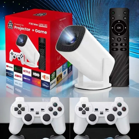 HD 4K Game Projector Console – Built-In Retro Games + Wireless Controllers