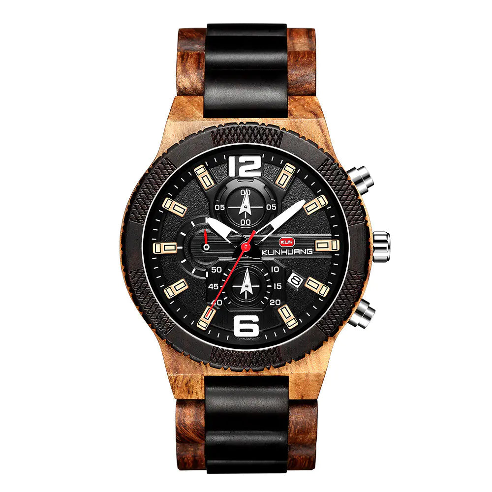 Men’s Chronograph Wood Watch – Dual-Tone Design