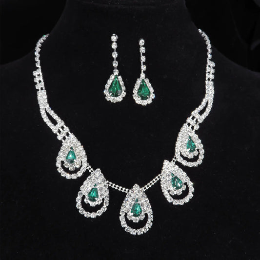 Elegant Blue Teardrop Zirconia Jewelry Set – Necklace & Earrings/3pcs