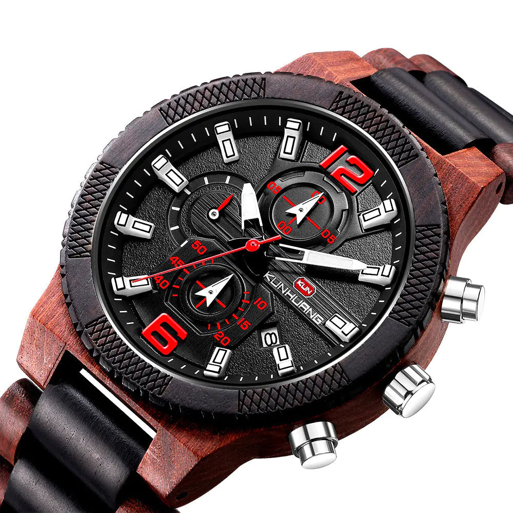 Men’s Chronograph Wood Watch – Dual-Tone Design