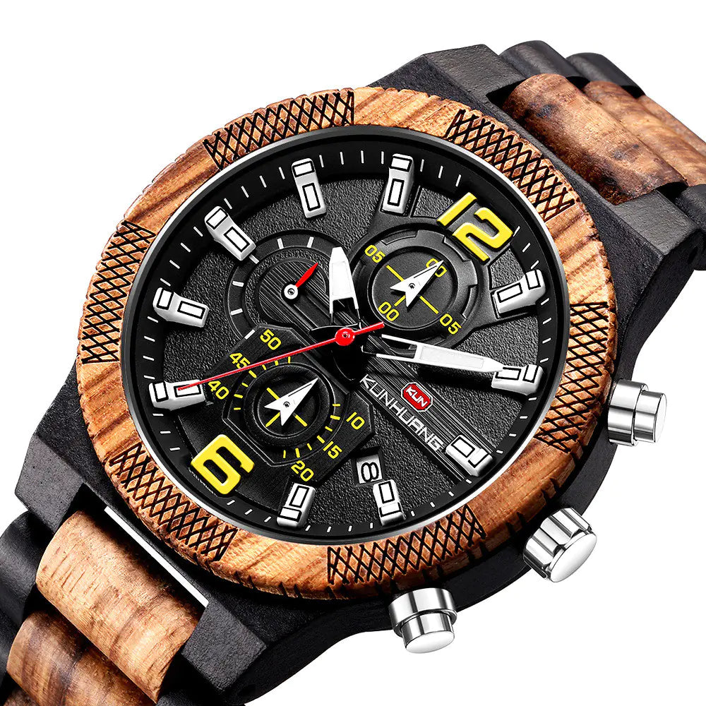 Men’s Chronograph Wood Watch – Dual-Tone Design