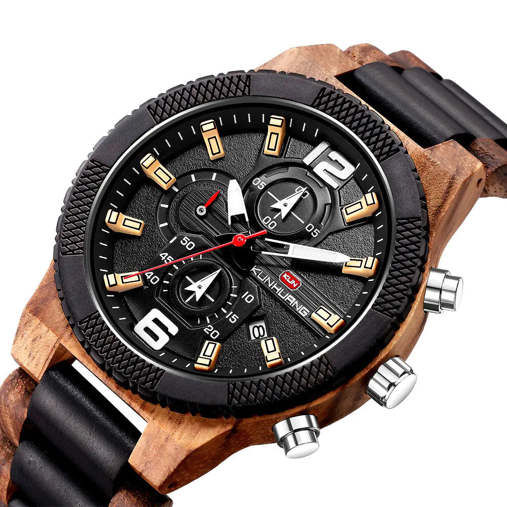Men’s Chronograph Wood Watch – Dual-Tone Design