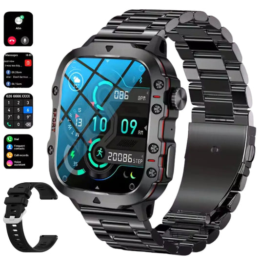 Men’s Fitness Smartwatch – Rugged Steel Edition Android Smart Watch Running Watch Heart Rate Monitor Watch 100+ Sports Modes Fitness Tracker Smartwatch for Men with IP68 1.96" HD 420 mAh 2 Straps