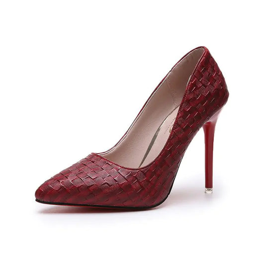 Women's Red Pointed Toe Stiletto Heels – Elegant Faux Leather Pumps