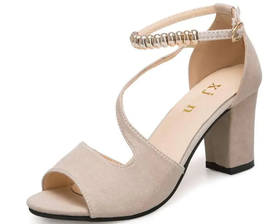 Women’s Fashion Sandals – Chunky Heel with Ankle Strap